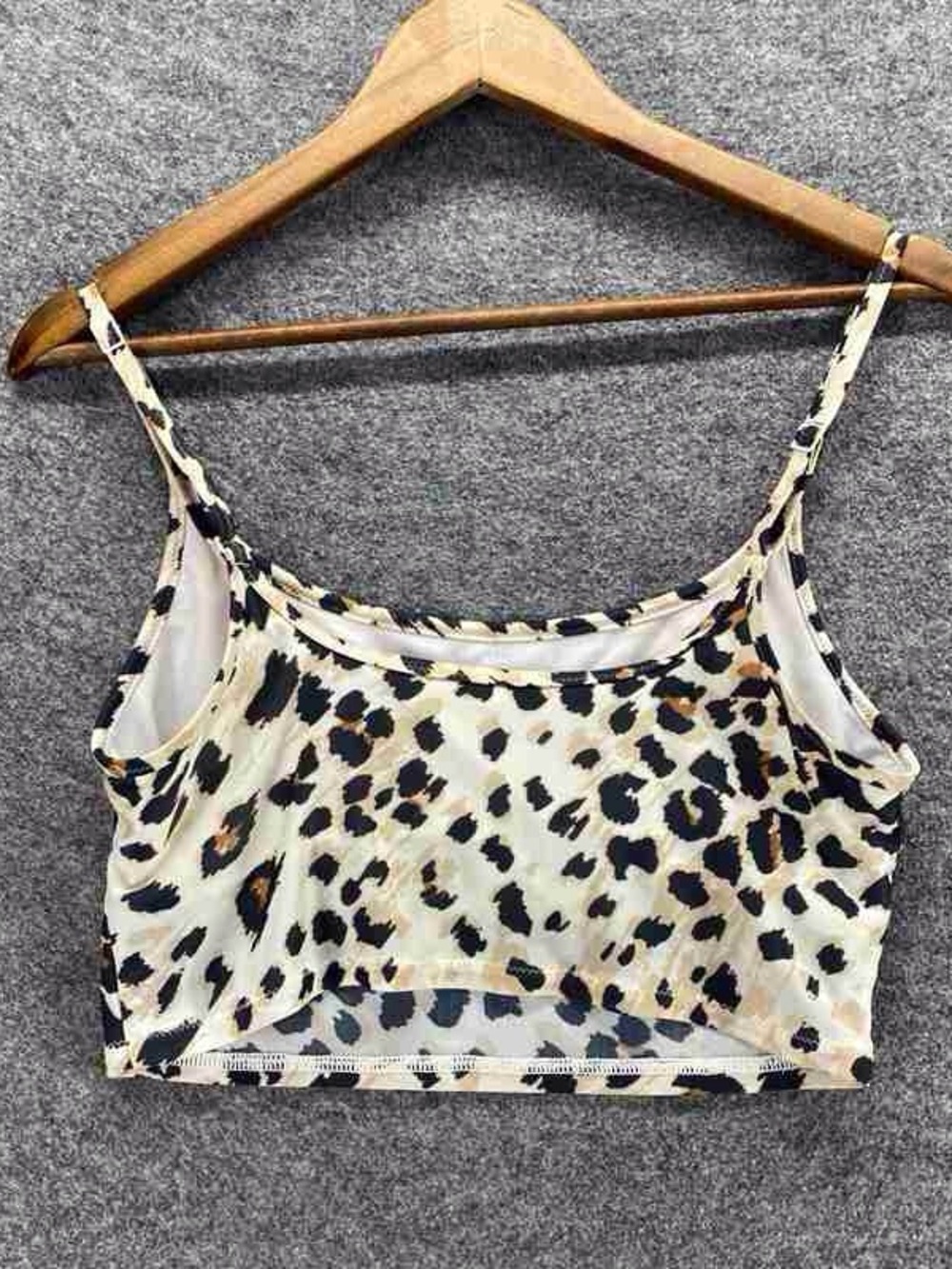 Leopard Print Spaghetti Strap Crop Top - White/Black/Brown - Picture 2 of 2